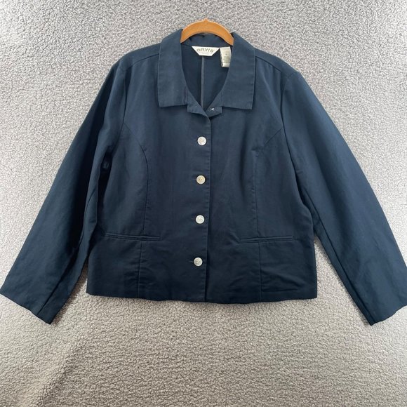 Orvis Jackets & Blazers - Orvis Womens Jacket Blue Linen Cotton Button Front Size 16